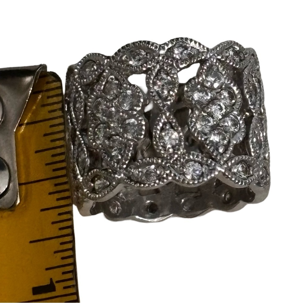 Sterling Silver Wide Solid Ring With Cz Rhineston… - image 2